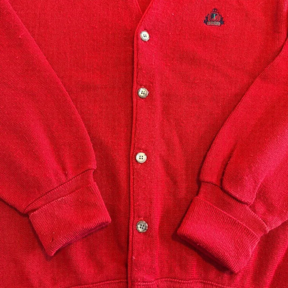 VINTAGE 90s IZOD Crest Indie Grandpa Red Cardigan Sweater Large
